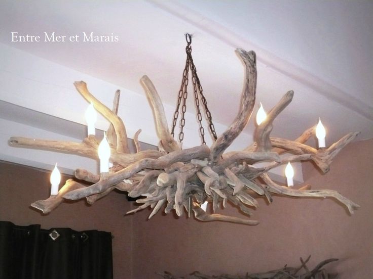 Grand Lustre En Bois Flotté Fait Main, Déco Naturelle Et Unique